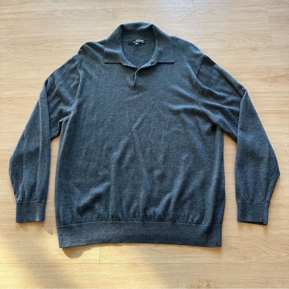 Murano 100% Merino Wool Extra Fine Italian Wool Pullover Gray Polo Sweater